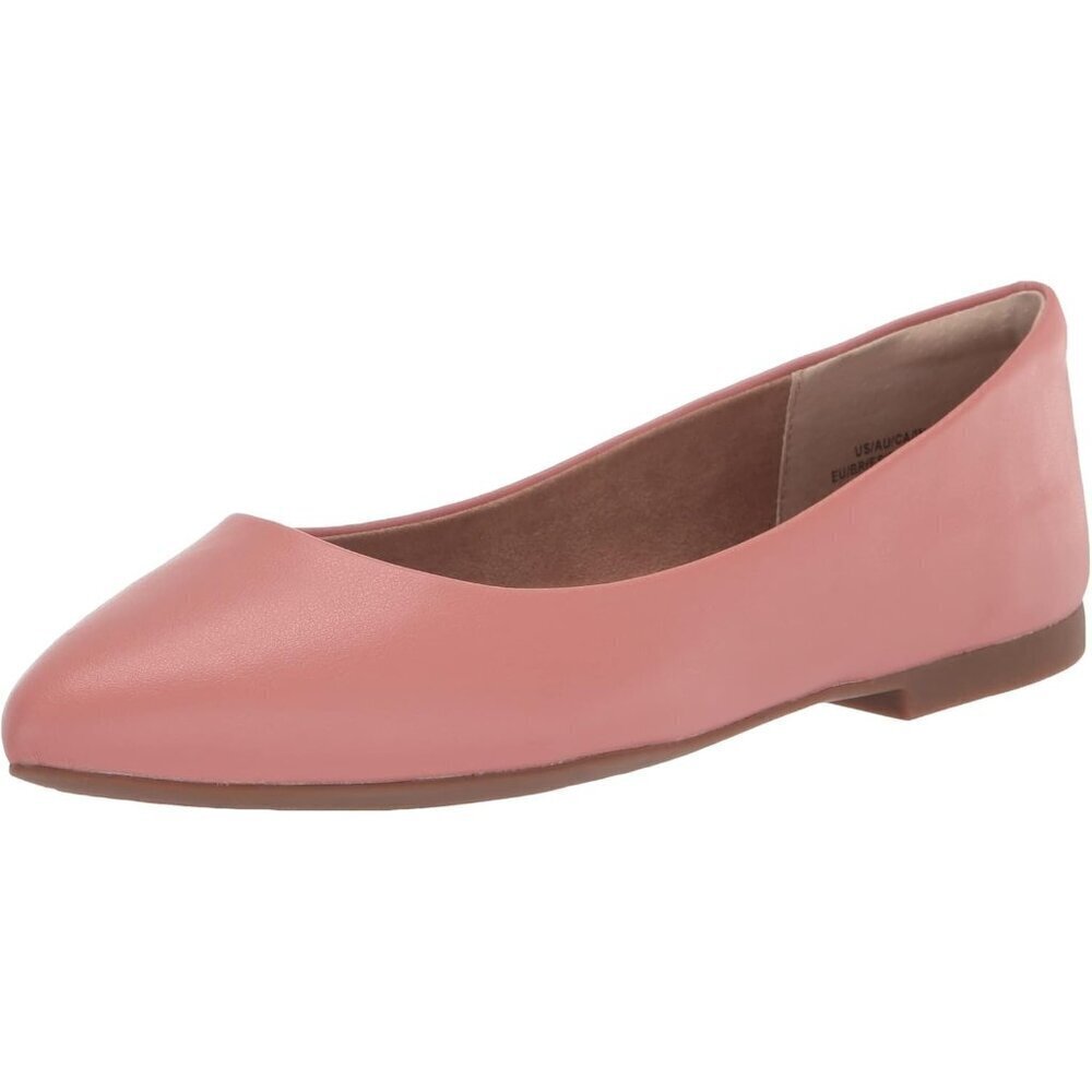 Womens Dusty Rose Faux Leather Closed Pointed-Toe Low Heel Slip On Ballet Shoes